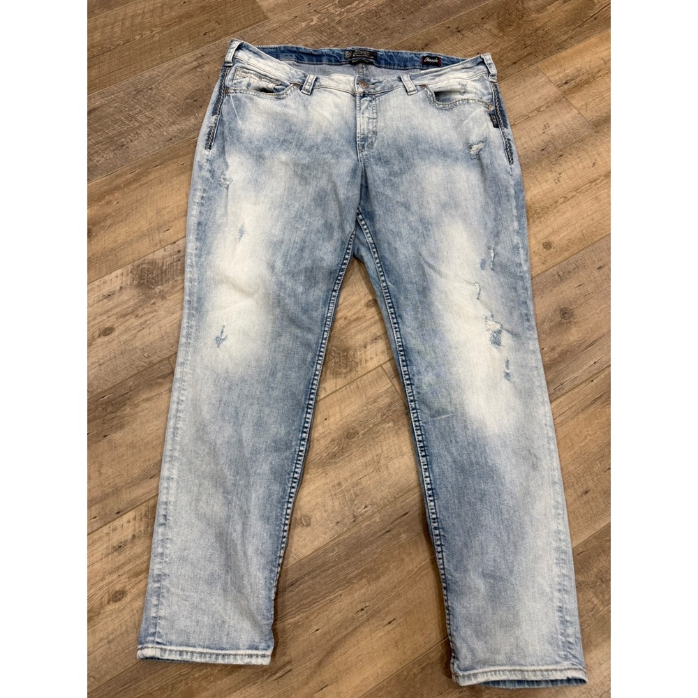 Silver Jeans Co Boyfriend Light Wash Classic Stretch Jeans Distressed Size 18/29